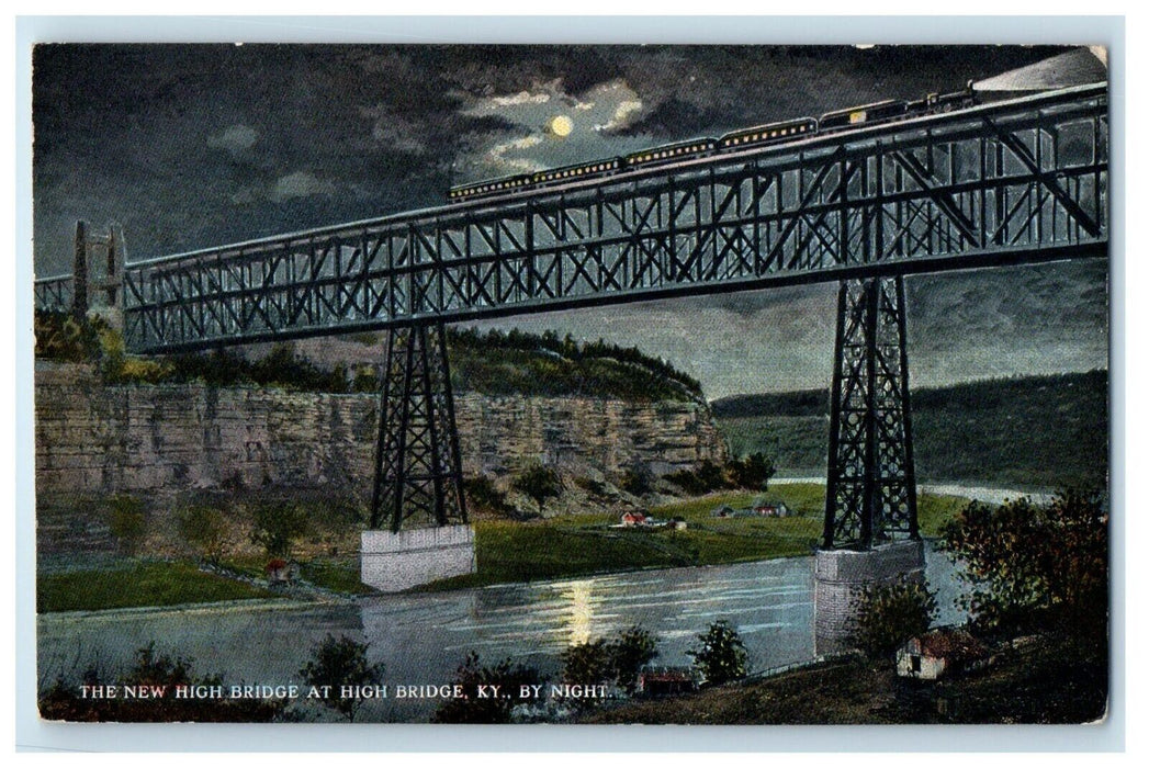 c1930's The New High Bridge Kentucky KY By Night Moon View Vintage Postcard