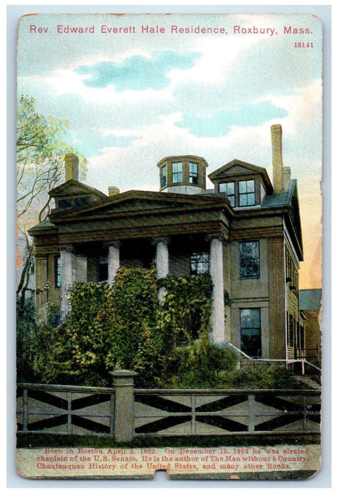 c1910 Rev. Edward Everette Hale Residence Roxbury Massachusetts MA Postcard