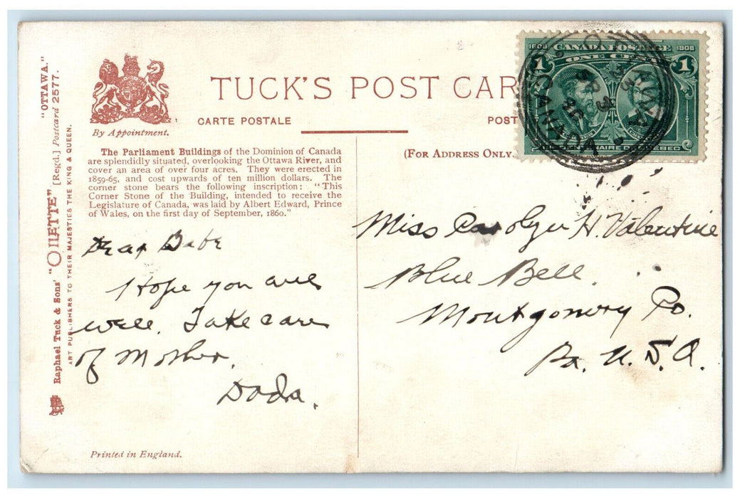 c1930's The Parliament Buildings Ottawa Canada Oilette Tuck Art Vintage Postcard