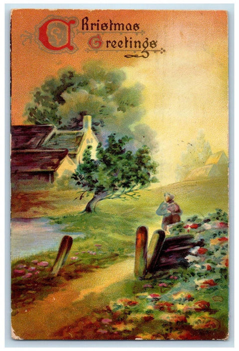 1910 Christmas Greetings Postcards O'er Hill and Dale Tuck Art Postcard