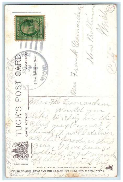 1909 New Baltimore Michigan MI Postcards O'er Hill and Dale Tuck Art Postcard