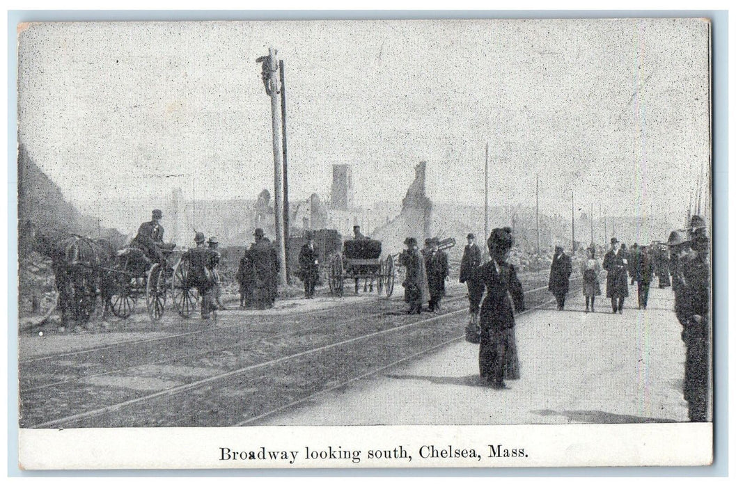 1908 Broadway Looking South Chelsea Massachusetts MA Posted Carriage Postcard
