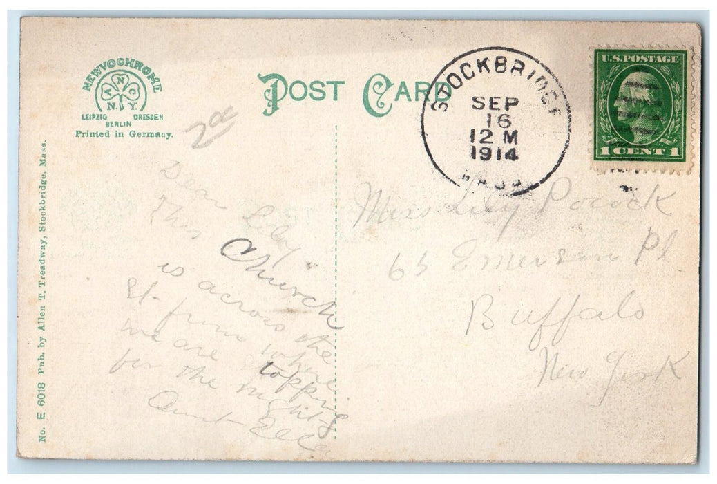 1914 St. Joseph's Church Exterior Stockbridge Massachusetts MA Posted Postcard
