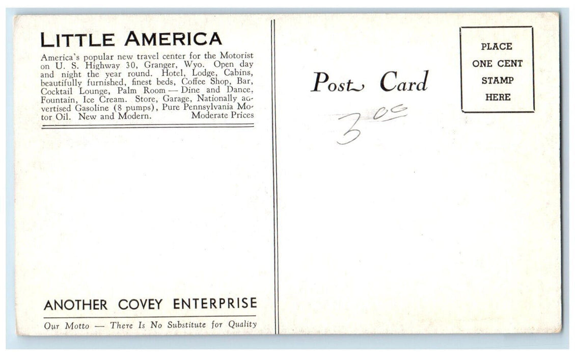 c1950's Hotel Cafe-Bar Little America at Granger Wyoming WY Vintage Postcard