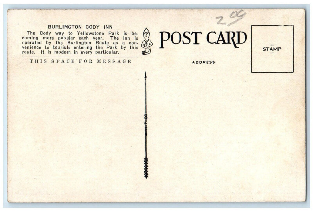 c1920's Burlington Cody Inn Cody Wyoming WY Antique Unposted Postcard