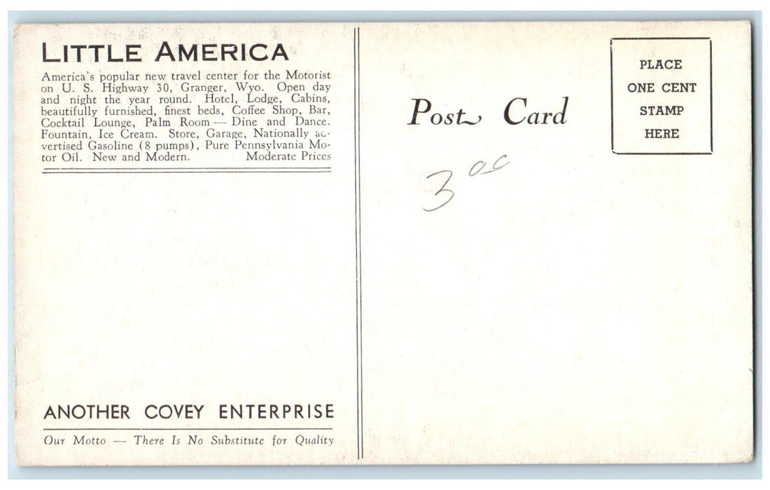 c1950's Palm Room Dine Dance Little America Granger Wyoming WY Postcard