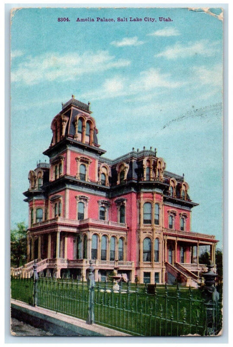 1909 Amelia Palace Fountain View Salt Lake City Utah UT Antique Posted Postcard