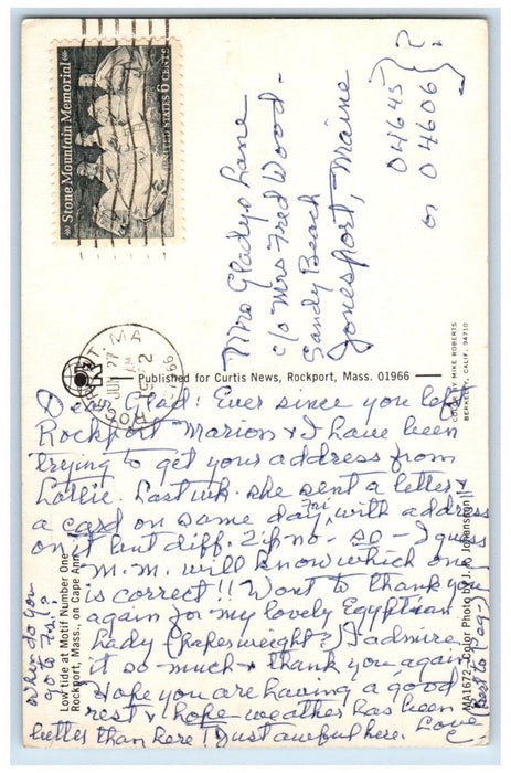 1966 Motorboat Scene Low Tide at Motif Number One Rockport MA Postcard
