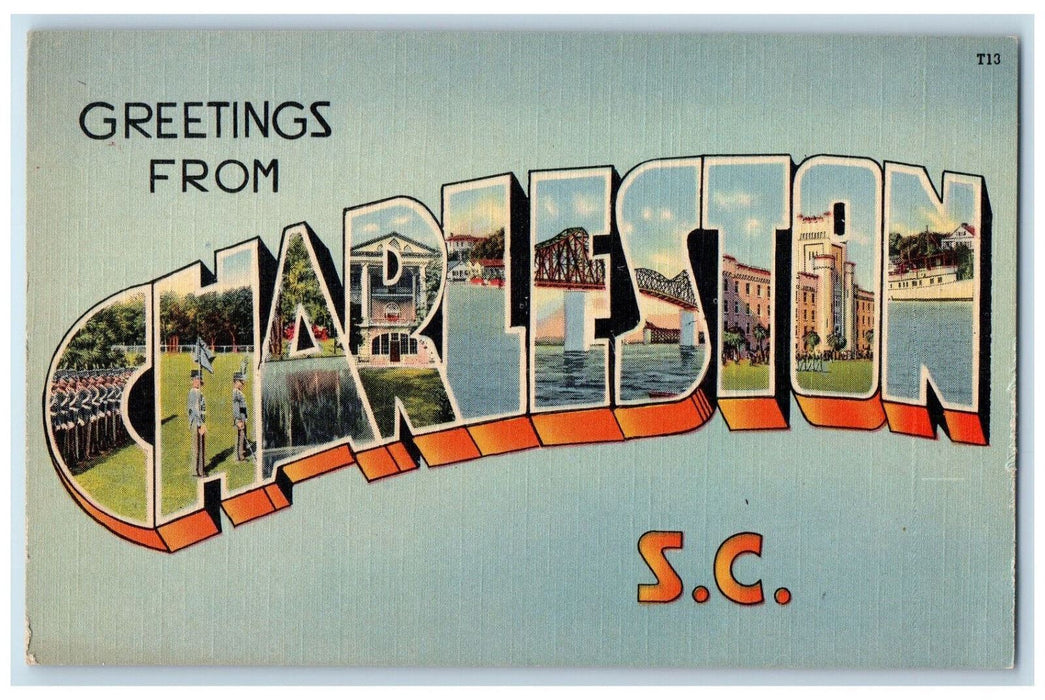 Greetings From Charleston South Carolina SC, Letter Double Exposure Postcard