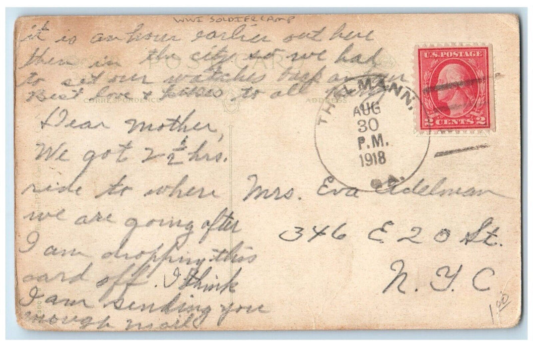 1918 WWI Soldier Camp Signaling Thalmann Georgia GA Posted Antique Postcard