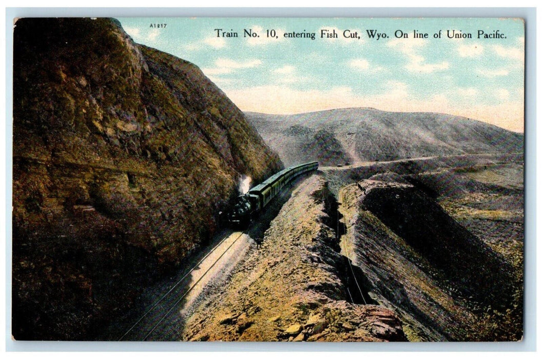 c1910 Train No. 10 Entering Fish Cut Union Pacific Line Wyoming WY Postcard