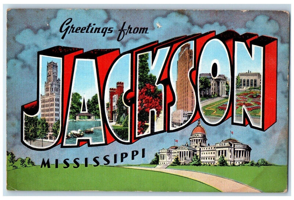 c1940 Greetings From Jackson Mississippi Jumbo Large Letters Multiview Postcard