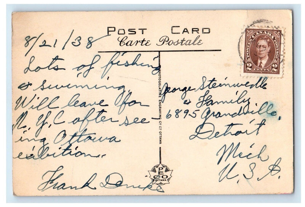 1938 Petawawa Point Ontario Canada, Dirt Road Store Tucketts Cigar Postcard