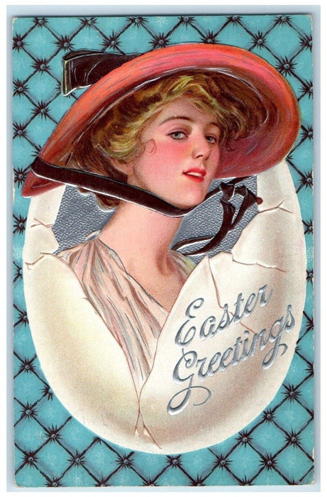 1910 Easter Greeting Pretty Girl In Hatched Egg Embossed Milwaukee WI Postcard