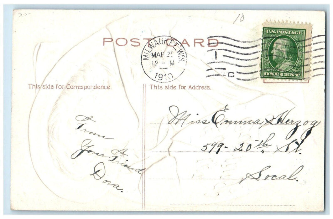 1910 Easter Greeting Pretty Girl In Hatched Egg Embossed Milwaukee WI Postcard