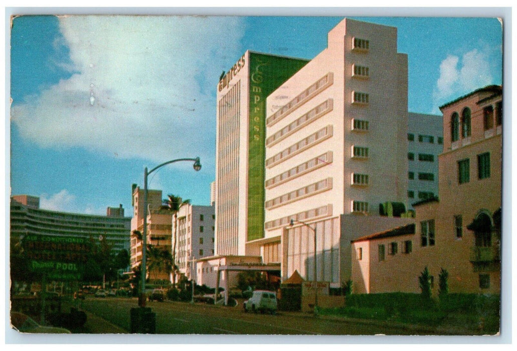 1958 View Along Collins Avenue Empress Hotel Road Miami Beach Florida Postcard
