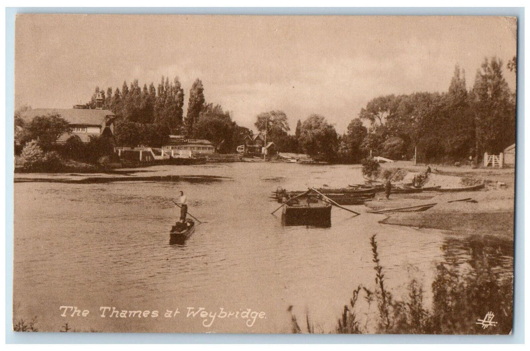 c1910 The Thames at Weybridge England Sepia Tuck Art Antique Postcard