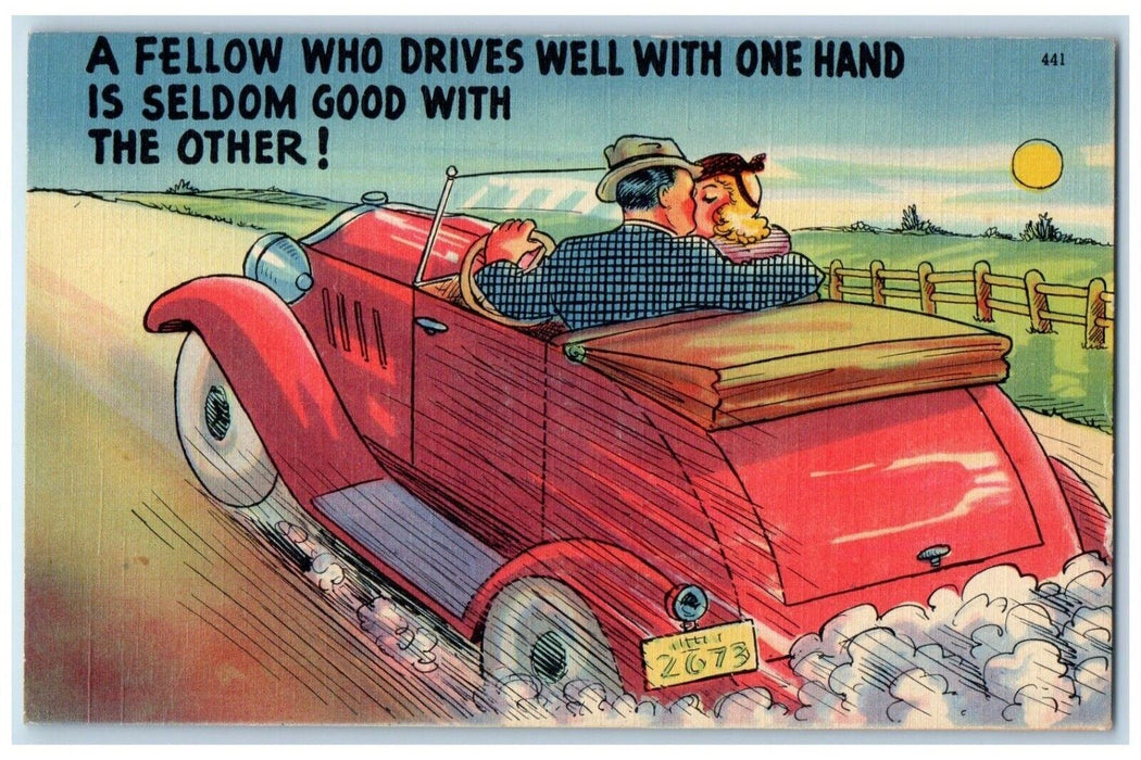 c1910's Sweet Couple Romance Kissing Car Driving Unposted Antique Postcard