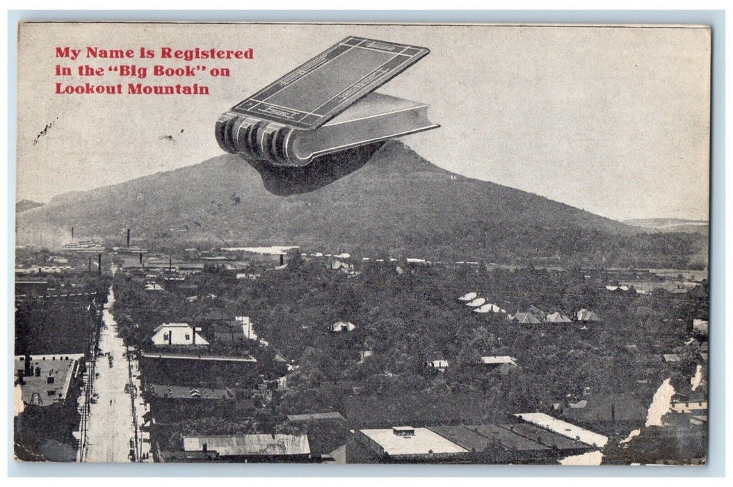 1910 My Name Registered Big Book Lookout Mountain Exaggerated Tennessee Postcard