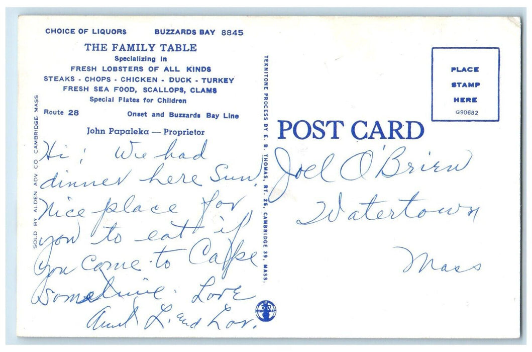 c1940 Family Table Route 28 Wareham Cape Cod Massachusetts MA Vintage Postcard