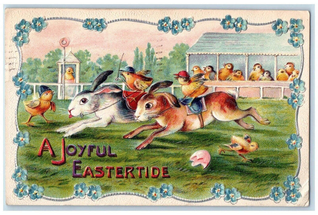 1911 Easter Anthropomorphic Horse Racing Jockey Chicks Hatched Pansies Postcard