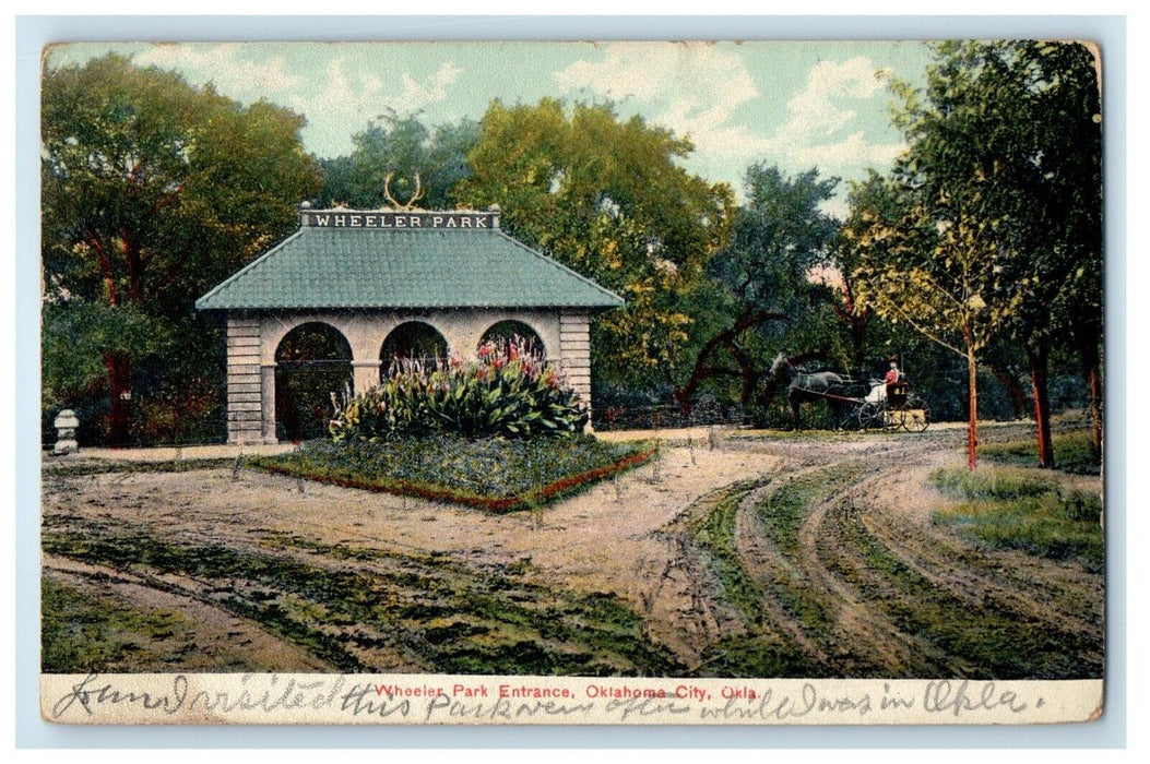 1914 Wheelers Park Entrance Dirt Road Oklahoma City Oklahoma OK Antique Postcard