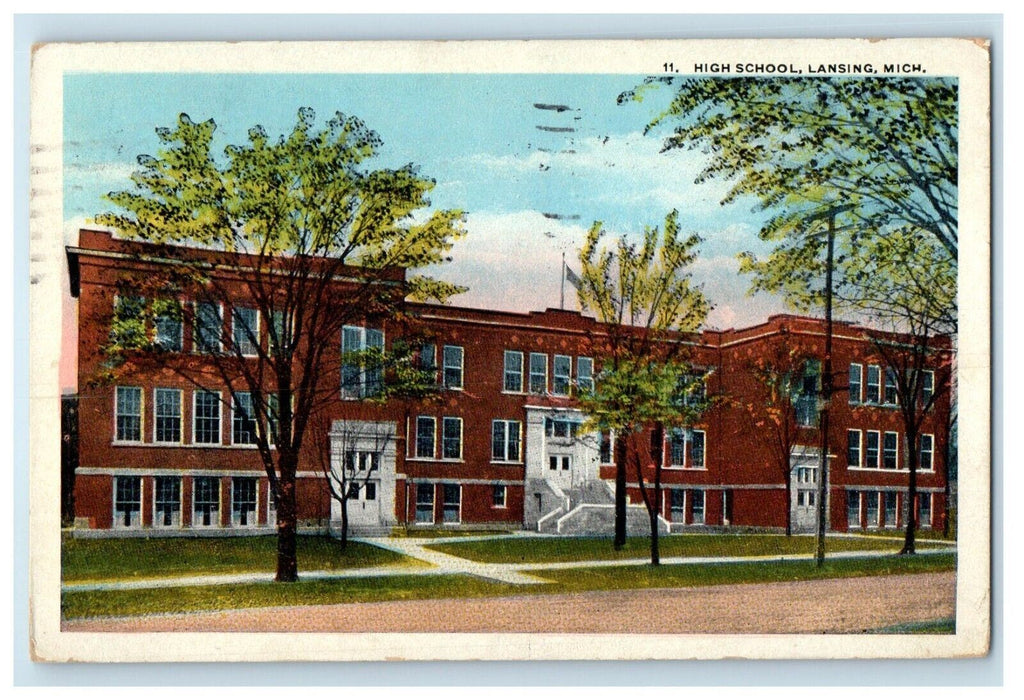 1924 High School Building Lansing Michigan MI Posted Vintage Postcard
