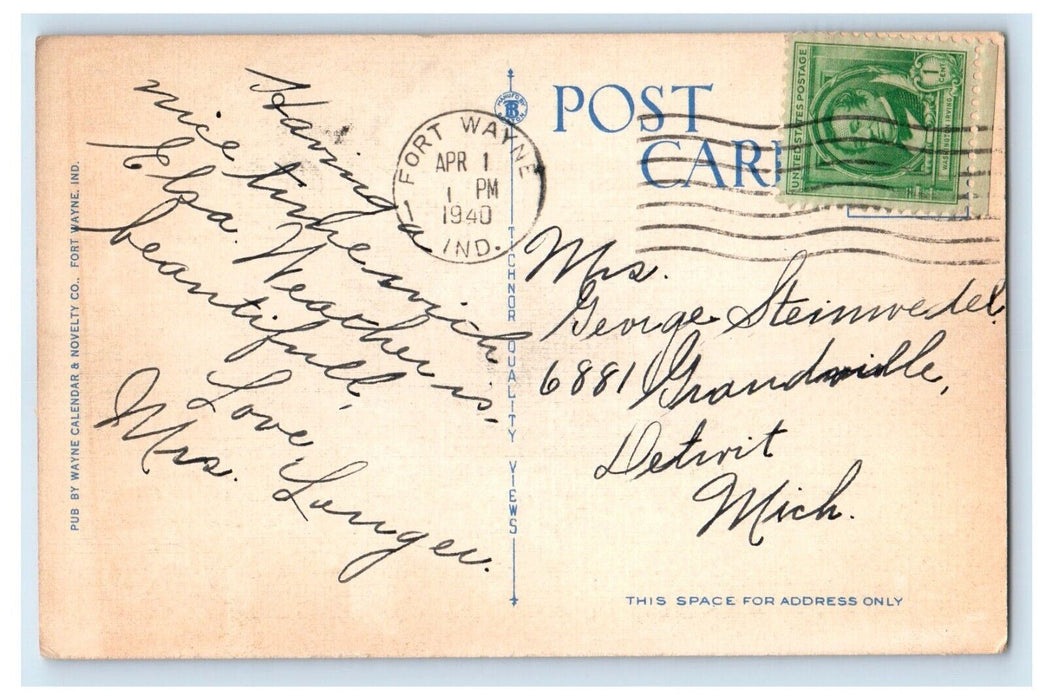 1940 St. Joe River Spy Run Bridge North Side High School Fort Wayne IN Postcard