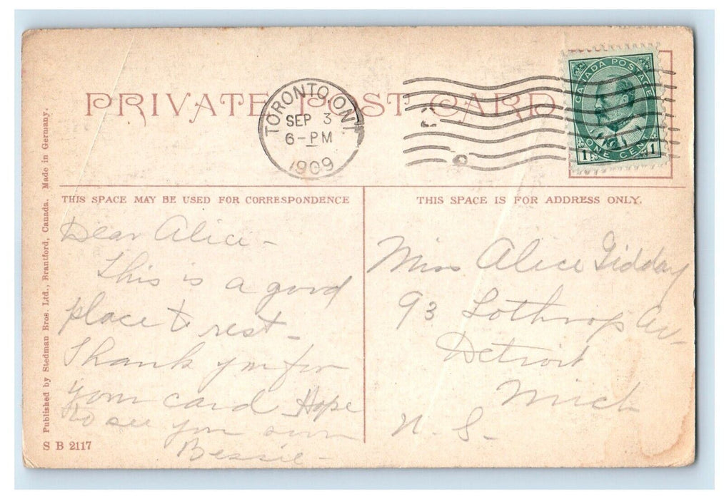 1909 View Of Beaumaris Lake Sailboat Muskoka Canada Posted Antique Postcard