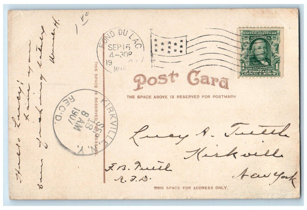 1907 Scene Lake Winnebago Boat Canoe Fishing Fond Du Lac Wisconsin WI Postcard