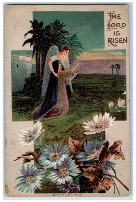 1912 Easter Angel Mary Daisy Flowers Embossed Baumann Posted Antique Postcard