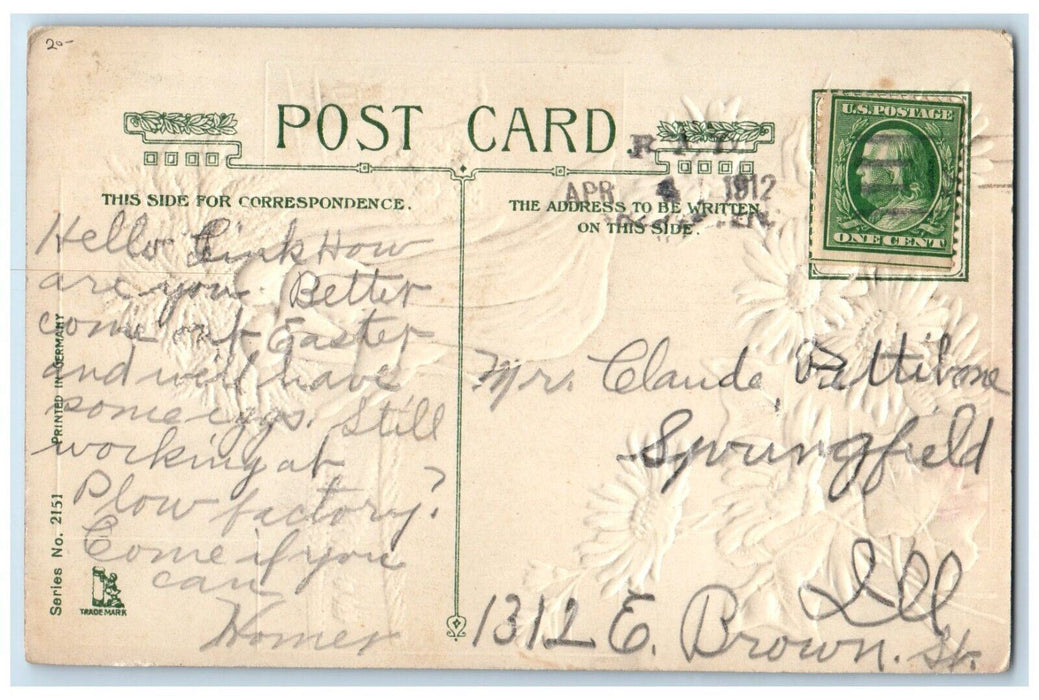 1912 Easter Angel Mary Daisy Flowers Embossed Baumann Posted Antique Postcard