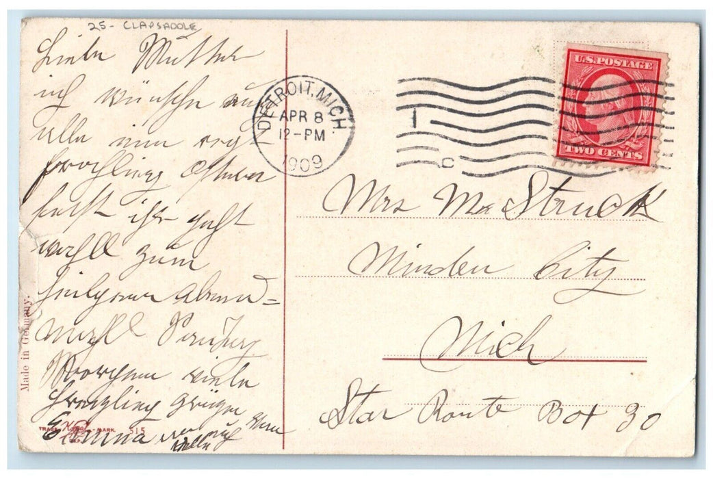 1909 Easter Egg Little Girl Chick Lily Flowers Clapsaddle Detroit MI Postcard
