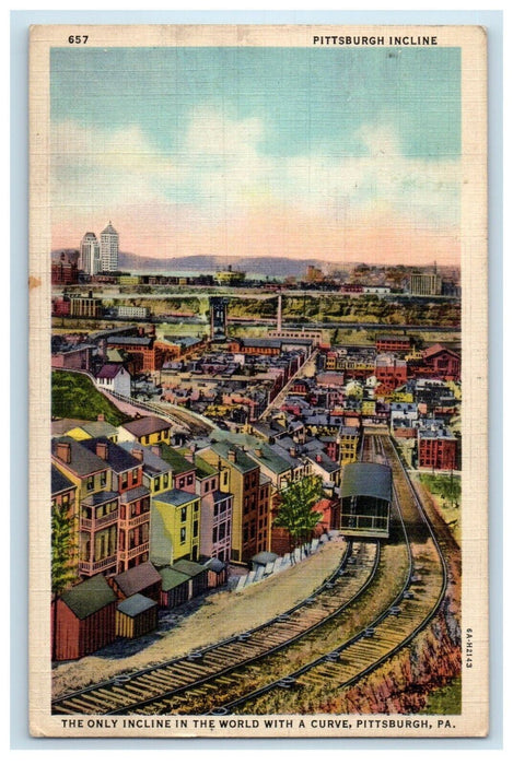 1939 Pittsburg PA, Bird's Eye View Incline With A Curve Railway Train Postcard