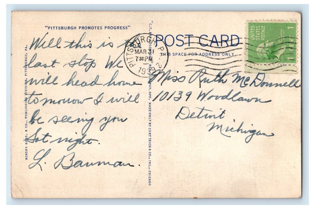 1939 Pittsburg PA, Bird's Eye View Incline With A Curve Railway Train Postcard
