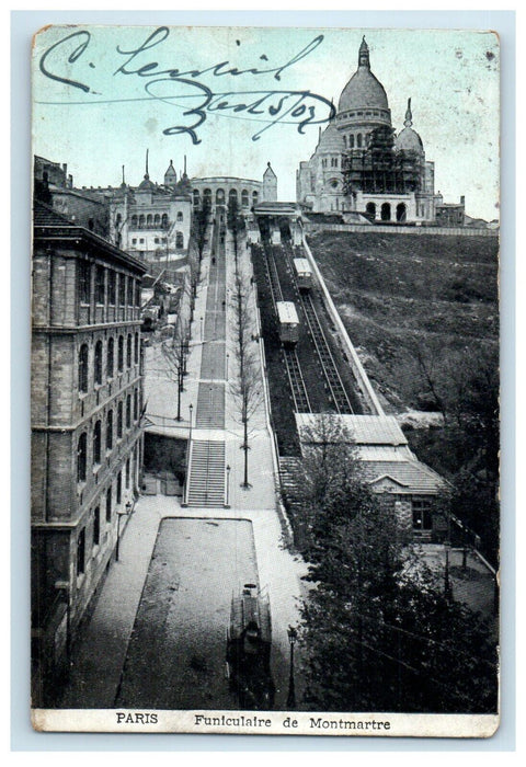 1910 Funiculaire De Montmatre Railway Train Paris France Posted Antique Postcard