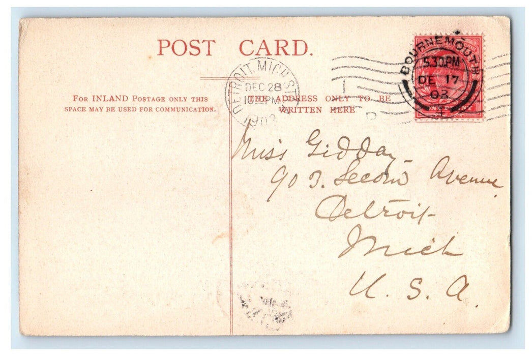 1903 The Suspension Bridge Alum Chine Bournemouth Detroit Michigan MI Postcard
