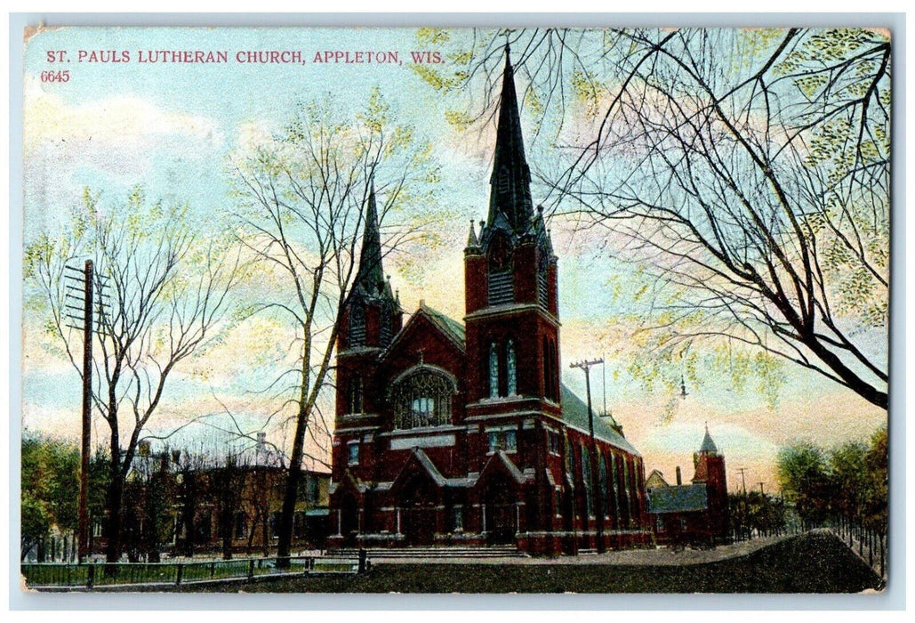 1909 St. Pauls Lutheran Church Chapel Exterior Field Appleton Wisconsin Postcard