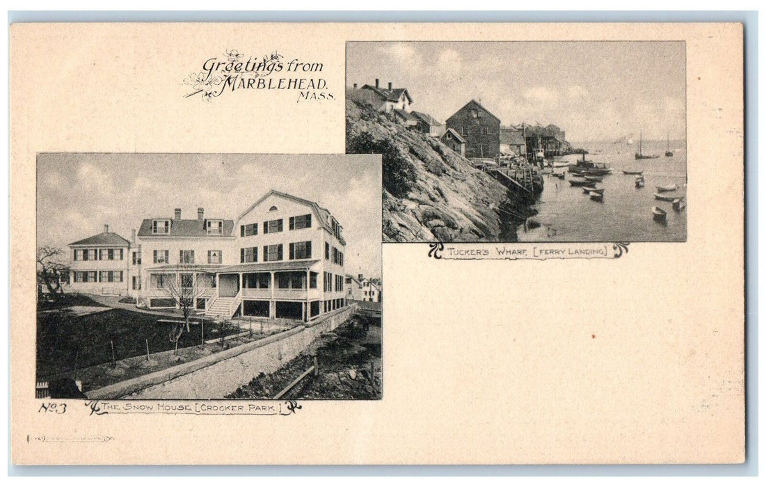 c1940s Greetings From Marblehead Tuckers The Snow House View Wharf MA Postcard