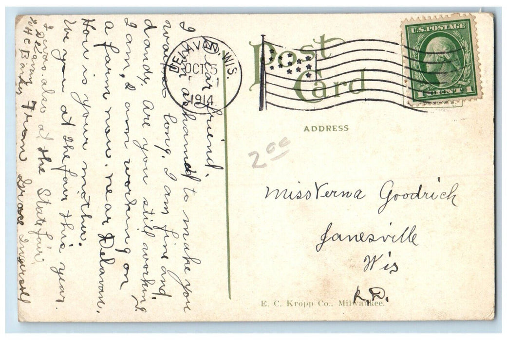 1914 Assembly Grounds Landing Delavan Lake Canoe Boat Port Wisconsin WI Postcard
