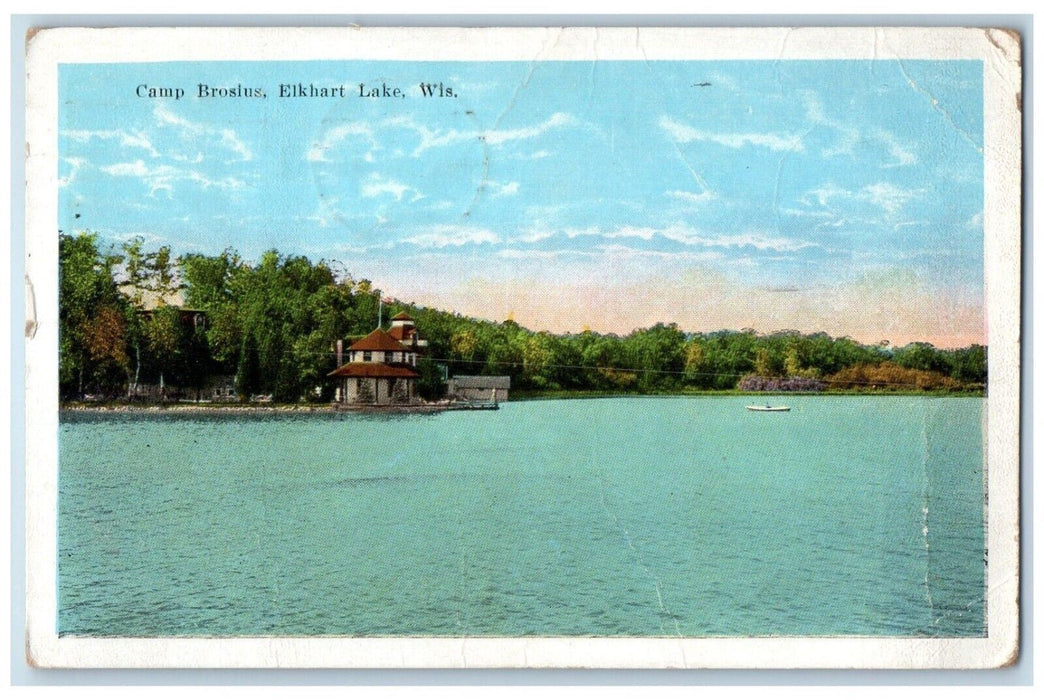 1922 Camp Broslus River Lake Canoe Boat Exterior Elkhart Lake Wisconsin Postcard