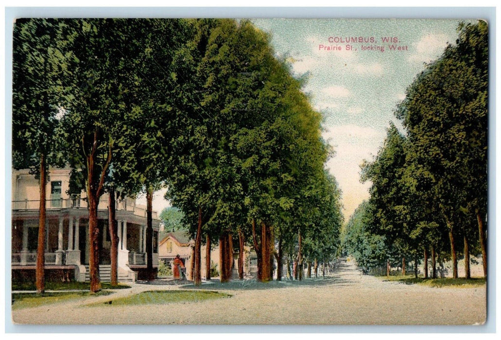 1909 Prairie St. Looking West Road Exterior Columbus Wisconsin WI PCK Postcard