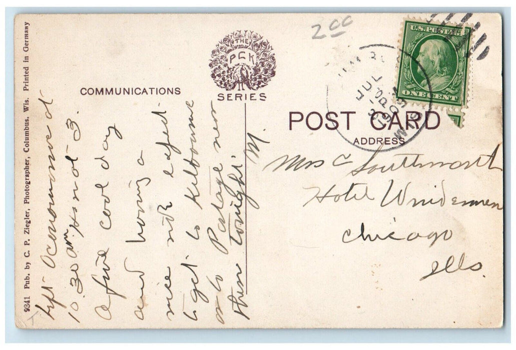 1909 Prairie St. Looking West Road Exterior Columbus Wisconsin WI PCK Postcard