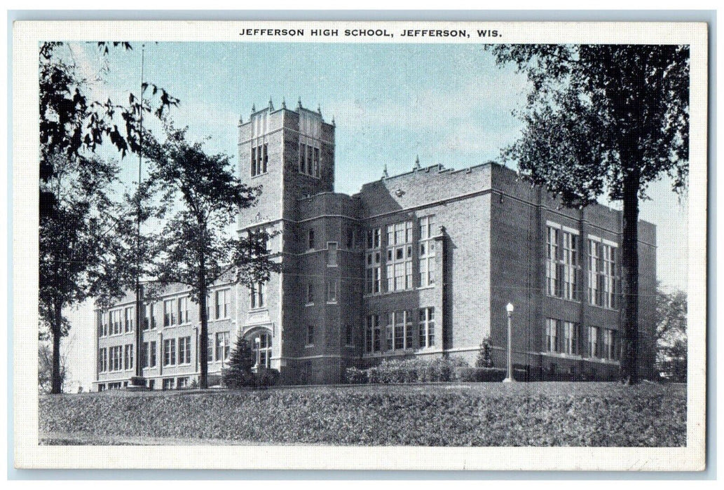 c1940 Jefferson High School Exterior Building Field Jefferson Wisconsin Postcard