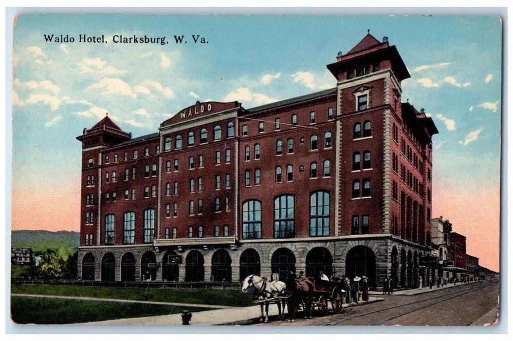 c1910 Waldo Hotel Building Carriage Clarksburg West Virginia Antique Postcard