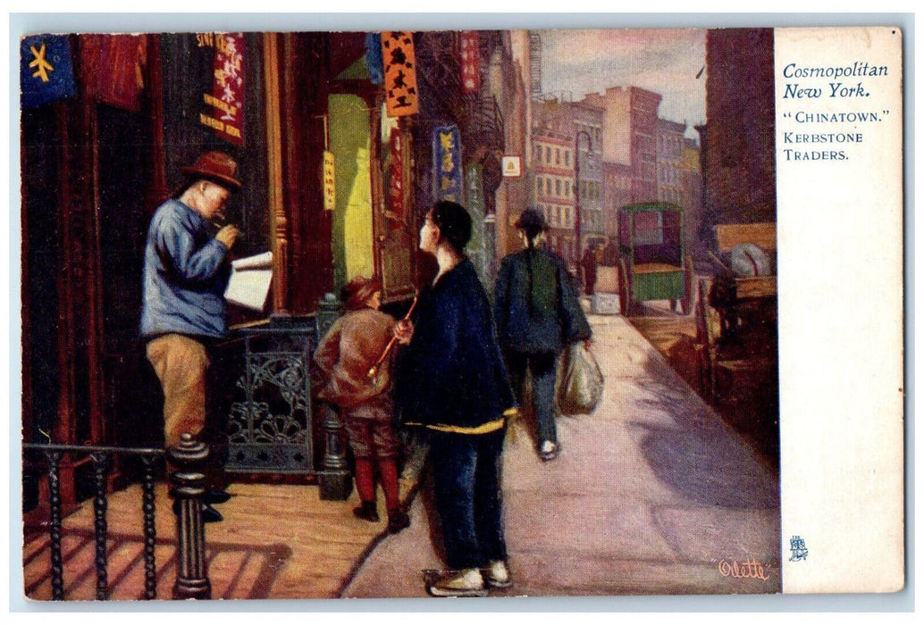 c1905 "Chinatown" Kerbstone Traders Cosmopolitan NY Oilette Tuck Art Postcard