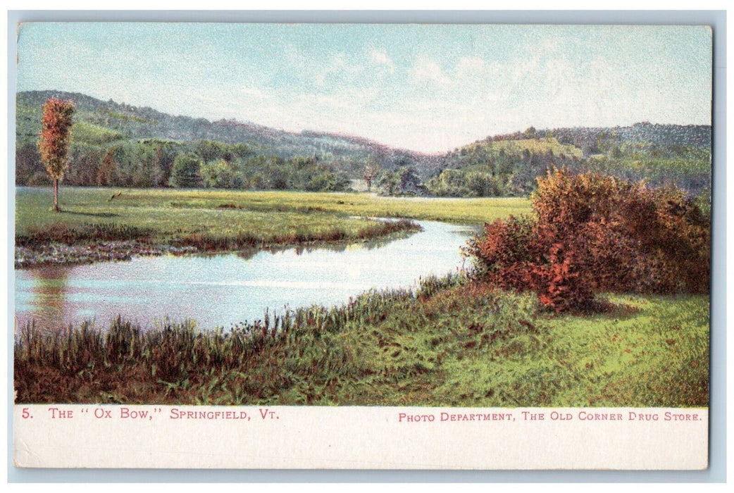 c1905 The Ox Bow Springfield Vermont VT Old Corner Drug Store Postcard