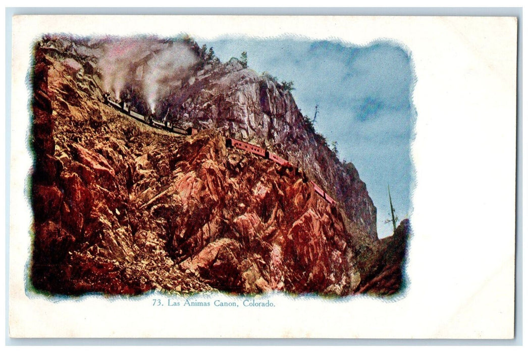 c1910's Las Animas Canon Railroad Train Colorado CO Unposted Embossed Postcard