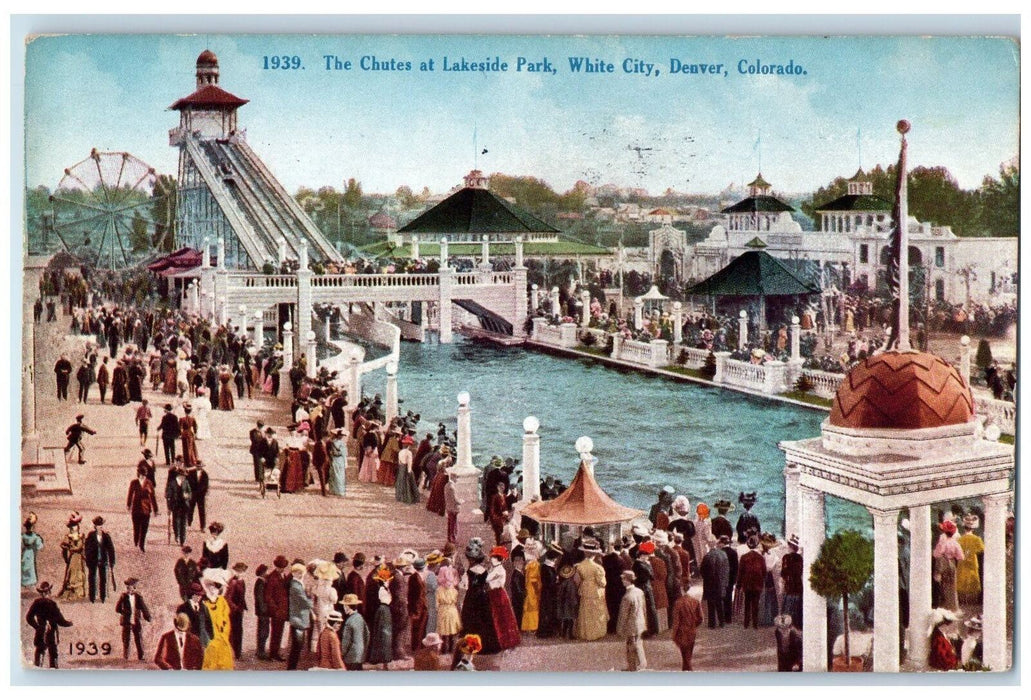 1910 The Chutes At Lakeside Parks White City Denver Colorado Posted Postcard