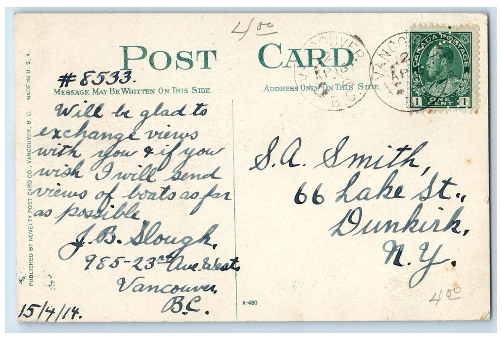 1914 CPRSS Princess Charlotte Steamship Coast Canadian Pacific Posted Postcard